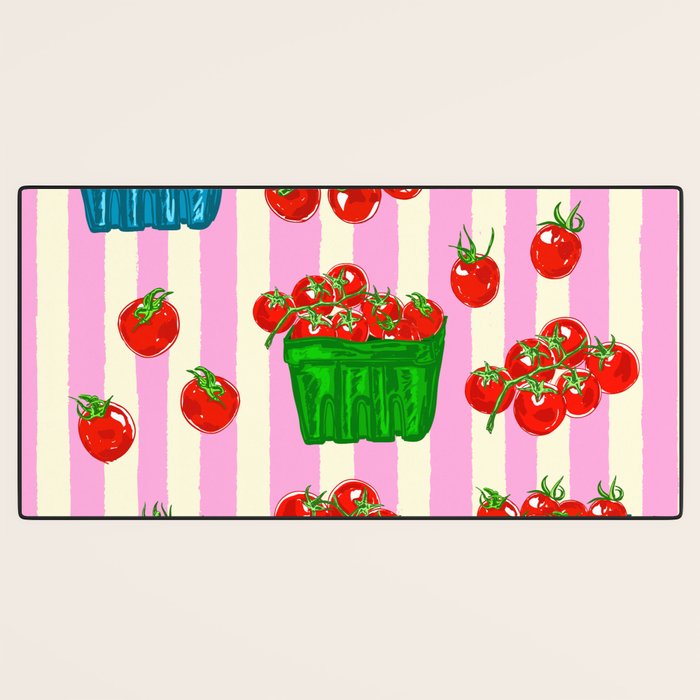 Cherry Tomatoes Euro Summer Aesthetic Stripes Illustration Desk Mat Gallery Image 3