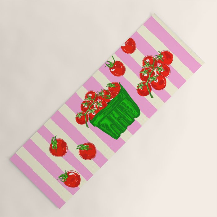 Cherry Tomatoes Euro Summer Aesthetic Stripes Illustration Yoga Mat Gallery Image 1