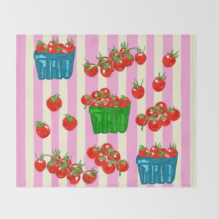 Cherry Tomatoes Euro Summer Aesthetic Stripes Illustration Throw Blanket Gallery Image 2