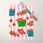 Cherry Tomatoes Euro Summer Aesthetic Stripes Illustration Wrapping Paper Gallery Image 1