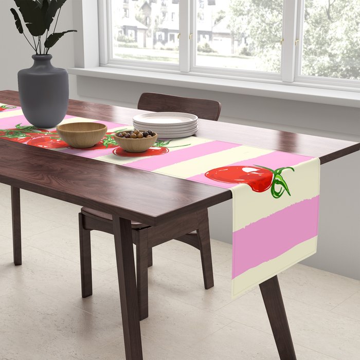 Cherry Tomatoes Euro Summer Aesthetic Stripes Illustration Table Runner Gallery Image 2