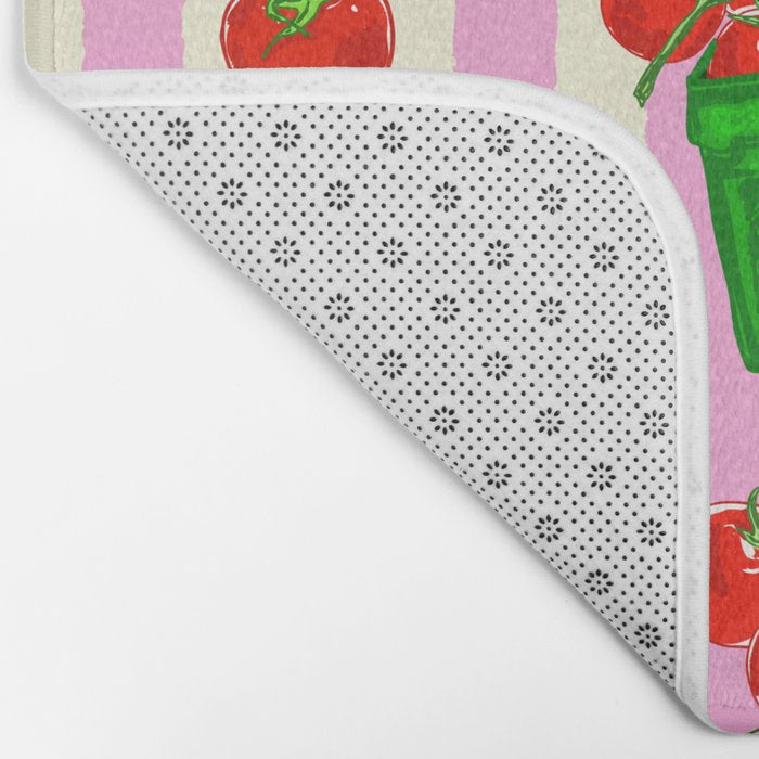 Cherry Tomatoes Euro Summer Aesthetic Stripes Illustration Bath Mat Gallery Image 2