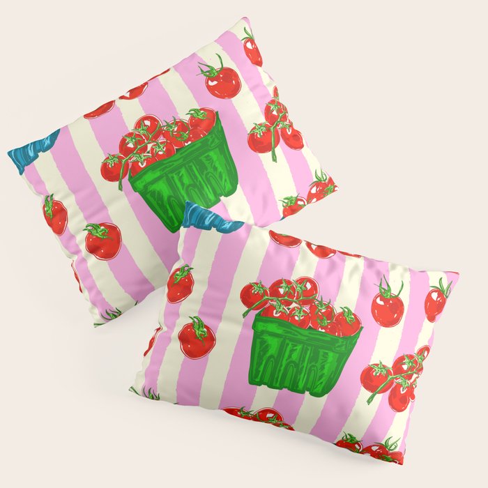 Cherry Tomatoes Euro Summer Aesthetic Stripes Illustration Pillow Sham Gallery Image 3