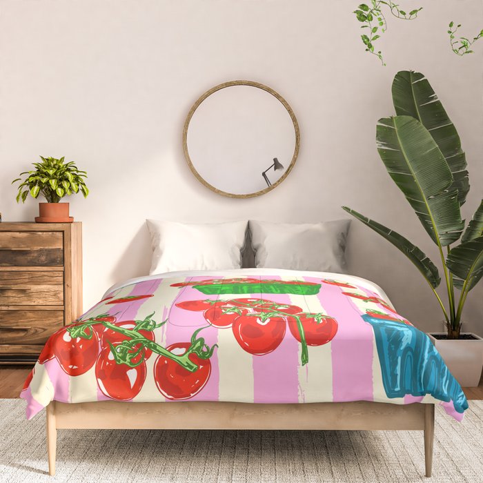 Cherry Tomatoes Euro Summer Aesthetic Stripes Illustration Comforter Gallery Image 3