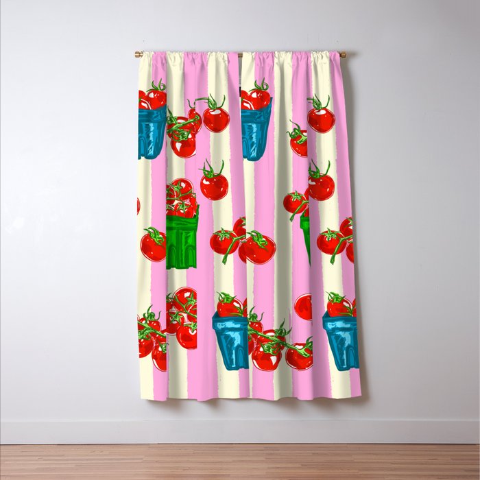 Cherry Tomatoes Euro Summer Aesthetic Stripes Illustration Window Curtain Gallery Image 3