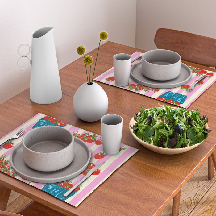 Cherry Tomatoes Euro Summer Aesthetic Stripes Illustration Placemat Gallery Image 2