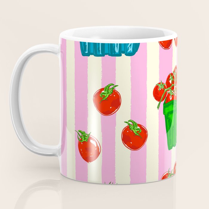 Cherry Tomatoes Euro Summer Aesthetic Stripes Illustration Coffee Mug Gallery Image 3