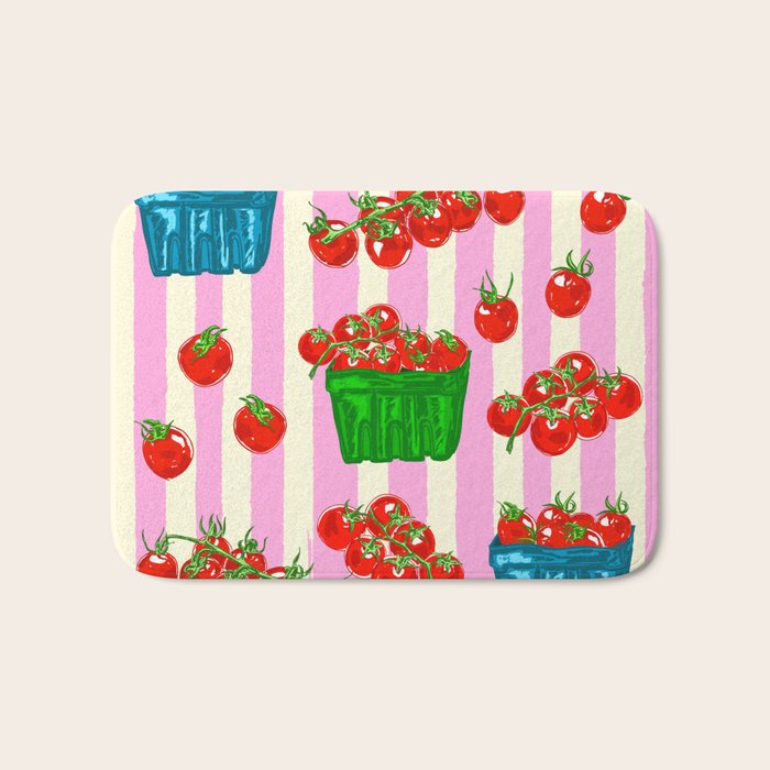Cherry Tomatoes Euro Summer Aesthetic Stripes Illustration Bath Mat Gallery Image 1