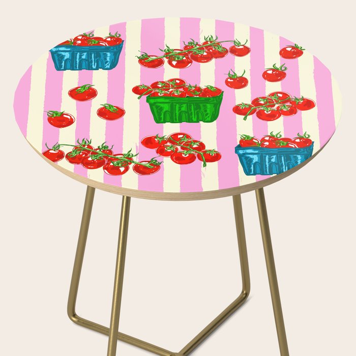 Cherry Tomatoes Euro Summer Aesthetic Stripes Illustration Side Table Gallery Image 2