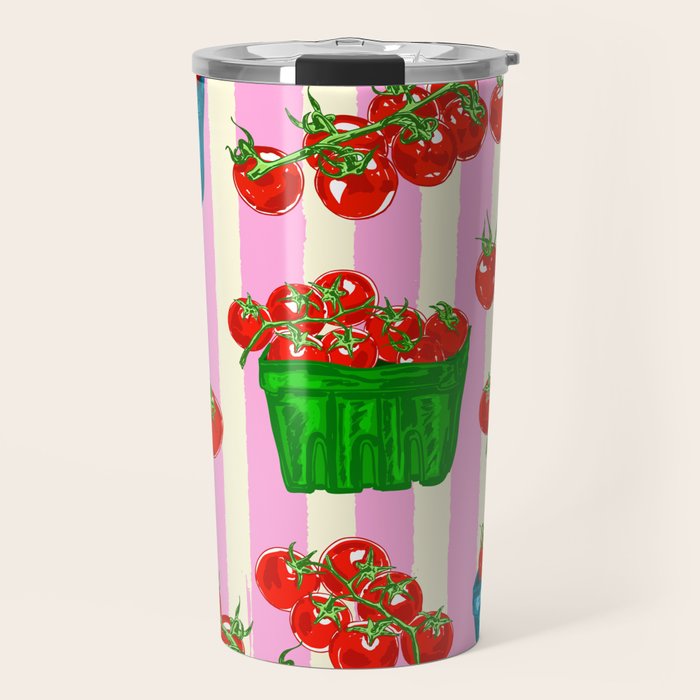 Cherry Tomatoes Euro Summer Aesthetic Stripes Illustration Travel Mug Gallery Image 1