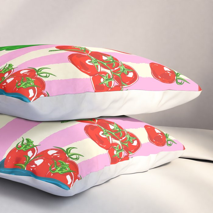 Cherry Tomatoes Euro Summer Aesthetic Stripes Illustration Pillow Sham Gallery Image 3
