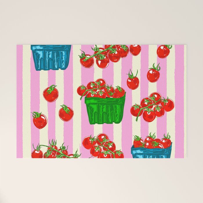 Cherry Tomatoes Euro Summer Aesthetic Stripes Illustration Welcome Mat Gallery Image 1