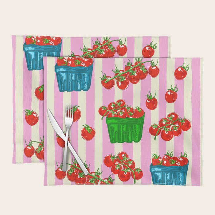 Cherry Tomatoes Euro Summer Aesthetic Stripes Illustration Placemat Gallery Image 1
