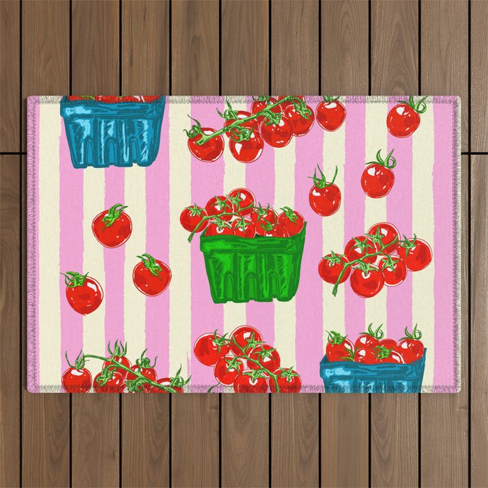 Cherry Tomatoes Euro Summer Aesthetic Stripes Illustration Outdoor Rug Gallery Image 1