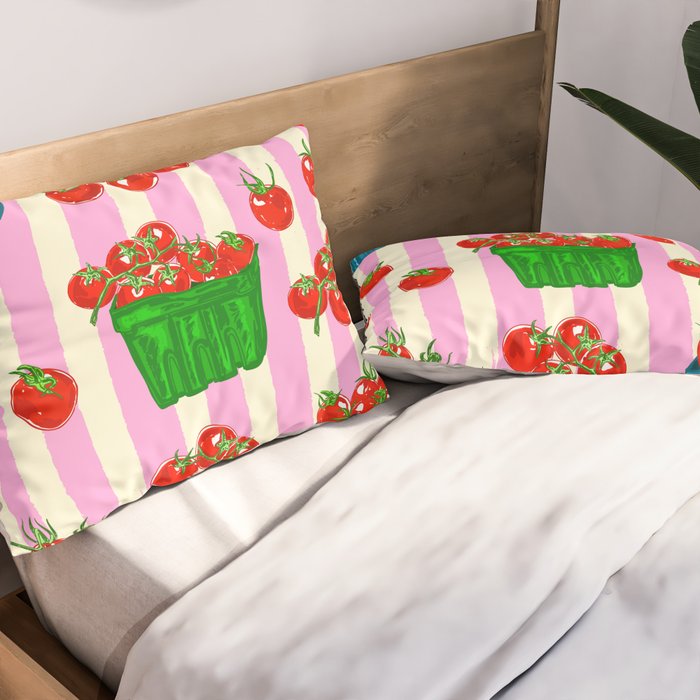 Cherry Tomatoes Euro Summer Aesthetic Stripes Illustration Pillow Sham Gallery Image 2