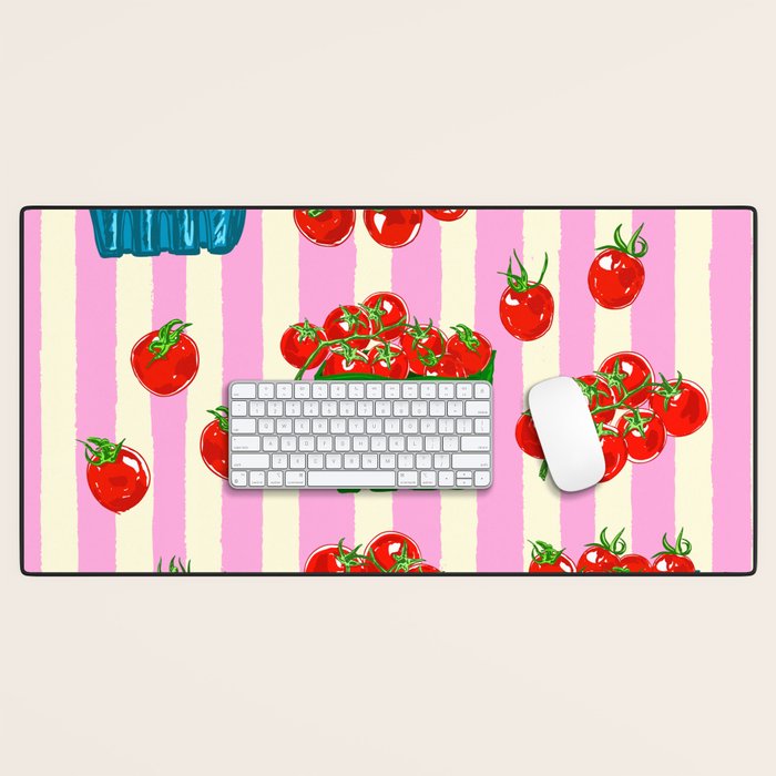 Cherry Tomatoes Euro Summer Aesthetic Stripes Illustration Desk Mat Gallery Image 1