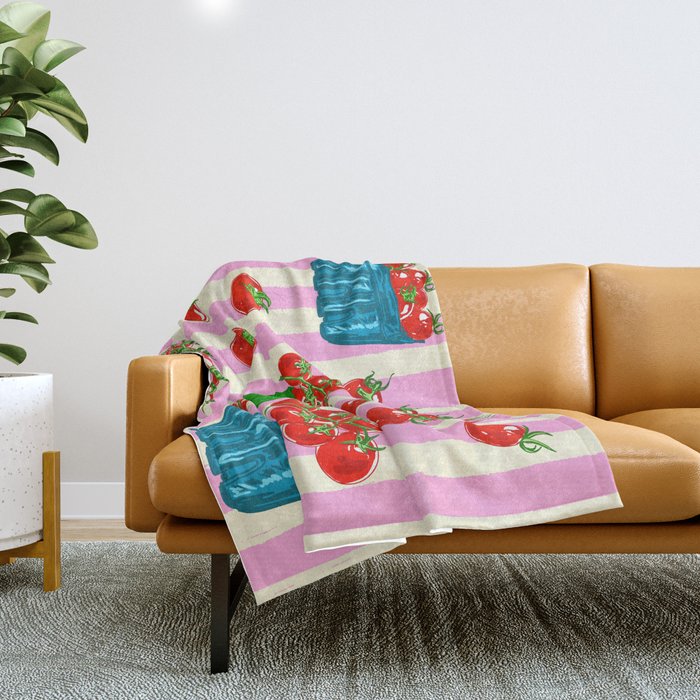 Cherry Tomatoes Euro Summer Aesthetic Stripes Illustration Throw Blanket Gallery Image 1