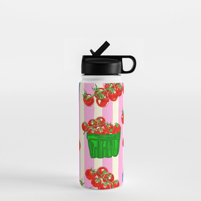 Cherry Tomatoes Euro Summer Aesthetic Stripes Illustration Water Bottle Gallery Image 1