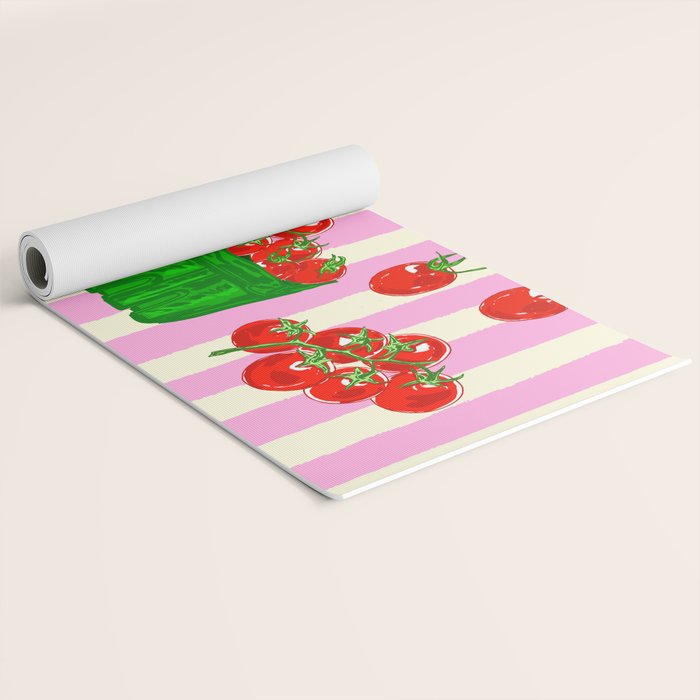 Cherry Tomatoes Euro Summer Aesthetic Stripes Illustration Yoga Mat Gallery Image 2