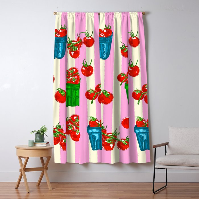 Cherry Tomatoes Euro Summer Aesthetic Stripes Illustration Window Curtain Gallery Image 5