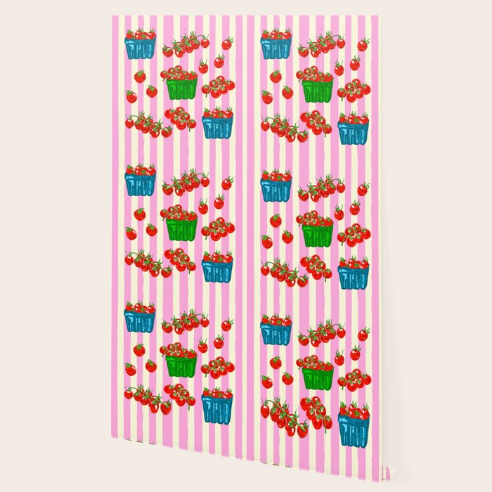 Cherry Tomatoes Euro Summer Aesthetic Stripes Illustration Wallpaper Gallery Image 2