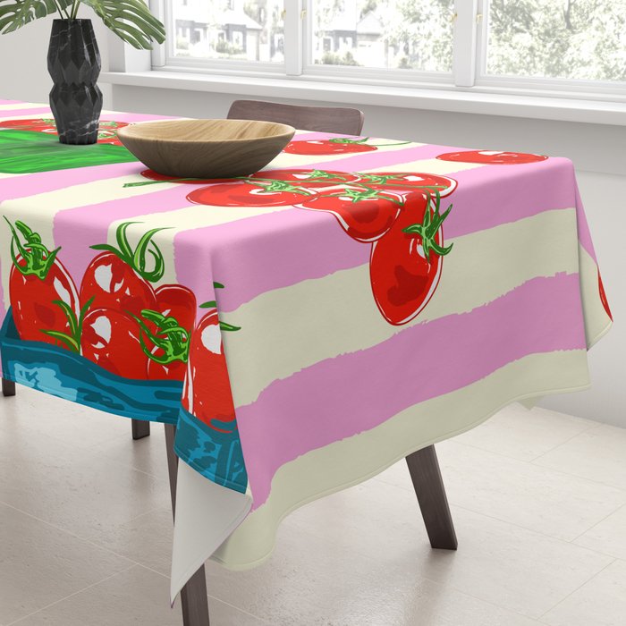 Cherry Tomatoes Euro Summer Aesthetic Stripes Illustration Tablecloth Gallery Image 3