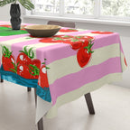 Cherry Tomatoes Euro Summer Aesthetic Stripes Illustration Tablecloth Gallery Image 3