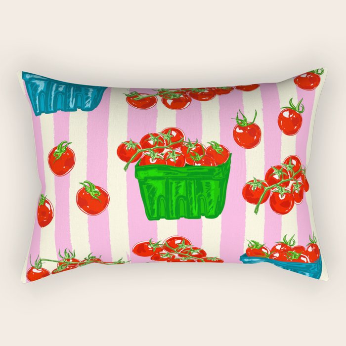 Cherry Tomatoes Euro Summer Aesthetic Stripes Illustration Rectangular Pillow Gallery Image 1