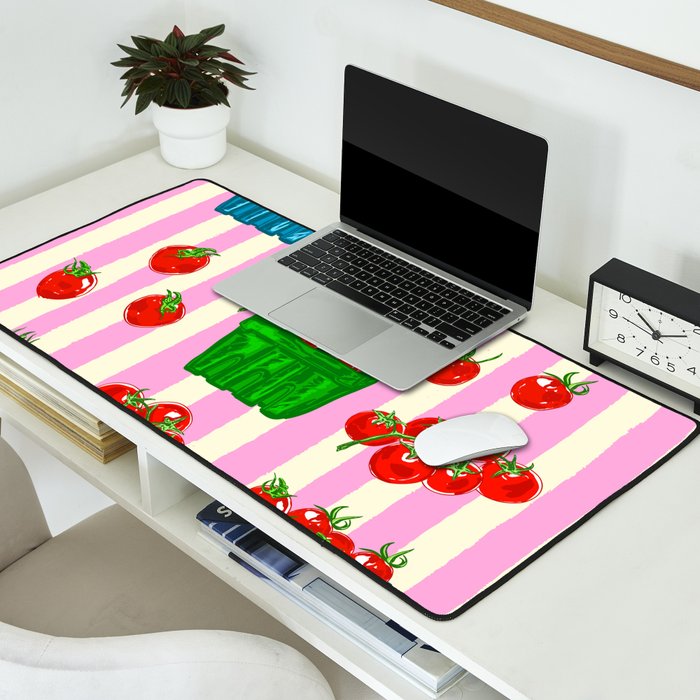 Cherry Tomatoes Euro Summer Aesthetic Stripes Illustration Desk Mat Gallery Image 2