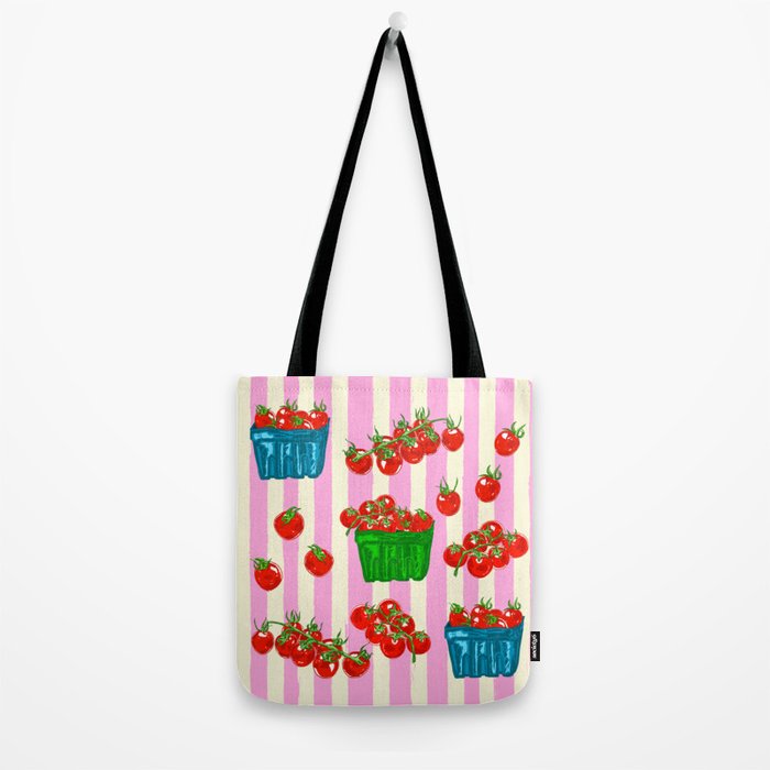 Cherry Tomatoes Euro Summer Aesthetic Stripes Illustration Tote Bag Gallery Image 2