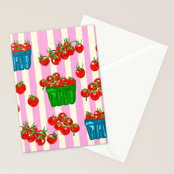 Cherry Tomatoes Euro Summer Aesthetic Stripes Illustration Stationery Card Gallery Image 2