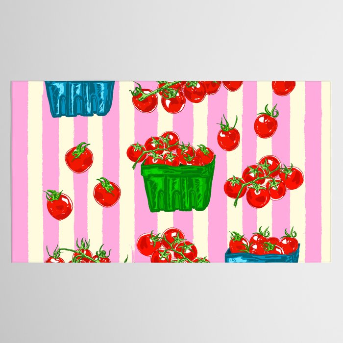Cherry Tomatoes Euro Summer Aesthetic Stripes Illustration Tablecloth Gallery Image 2