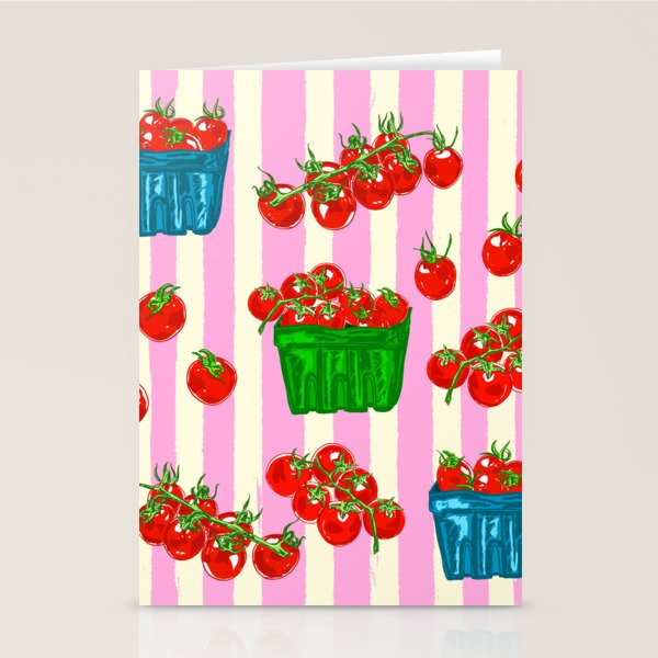 Cherry Tomatoes Euro Summer Aesthetic Stripes Illustration Stationery Card Gallery Image 2