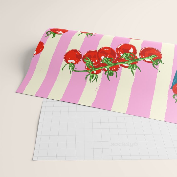 Cherry Tomatoes Euro Summer Aesthetic Stripes Illustration Wrapping Paper Gallery Image 2