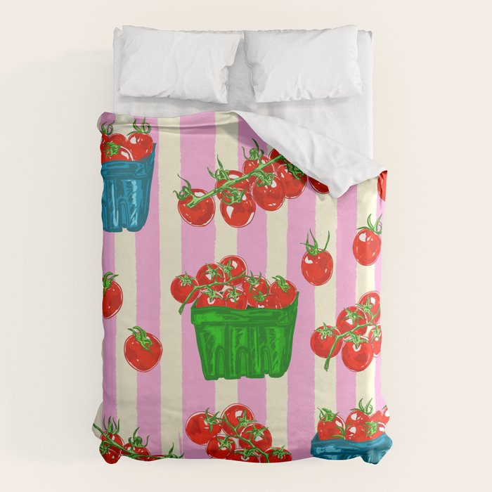 Cherry Tomatoes Euro Summer Aesthetic Stripes Illustration Duvet Cover Gallery Image 6