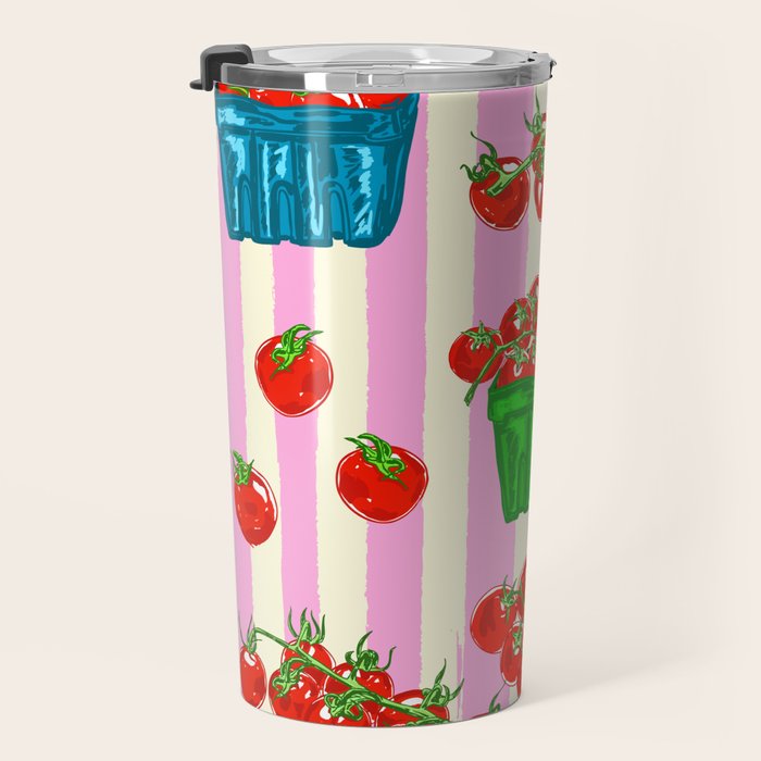 Cherry Tomatoes Euro Summer Aesthetic Stripes Illustration Travel Mug Gallery Image 3
