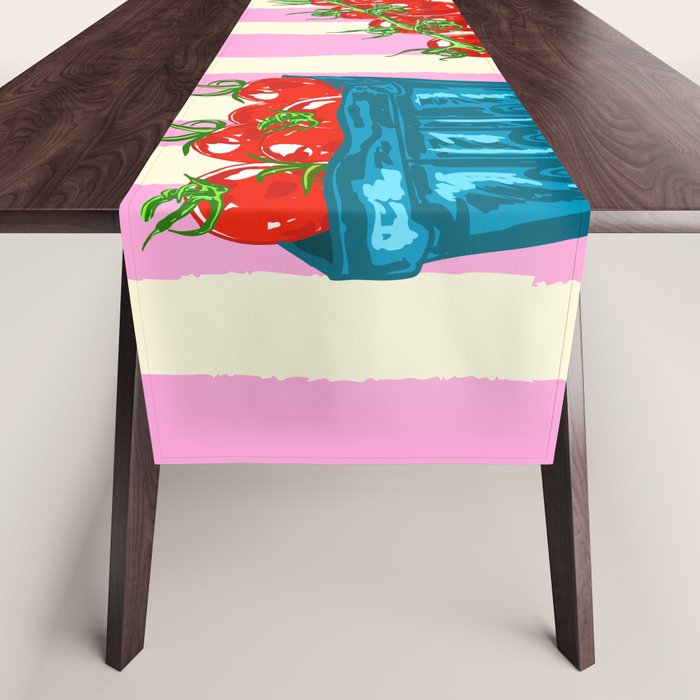 Cherry Tomatoes Euro Summer Aesthetic Stripes Illustration Table Runner Gallery Image 1