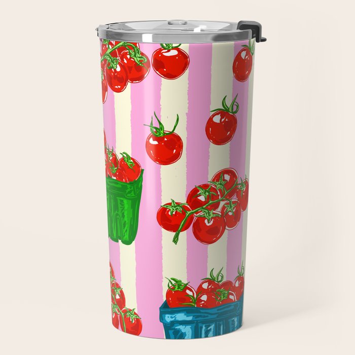 Cherry Tomatoes Euro Summer Aesthetic Stripes Illustration Travel Mug Gallery Image 2