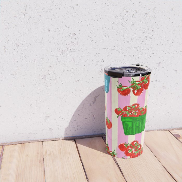 Cherry Tomatoes Euro Summer Aesthetic Stripes Illustration Travel Mug Gallery Image 4