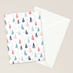 Watercolor Christmas Trees Blue Red Stationery Card Gallery Image 2