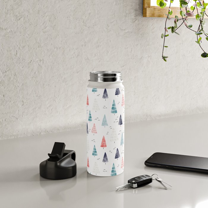 Watercolor Christmas Trees Blue Red Water Bottle Gallery Image 4