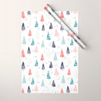 Watercolor Christmas Trees Blue Red Wrapping Paper Gallery Image 1