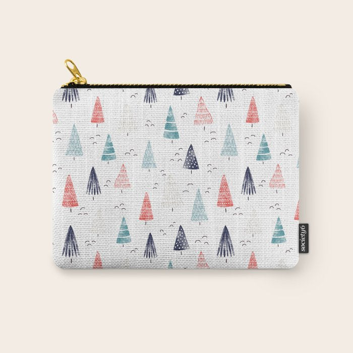Watercolor Christmas Trees Blue Red Carry All Pouch Gallery Image 1