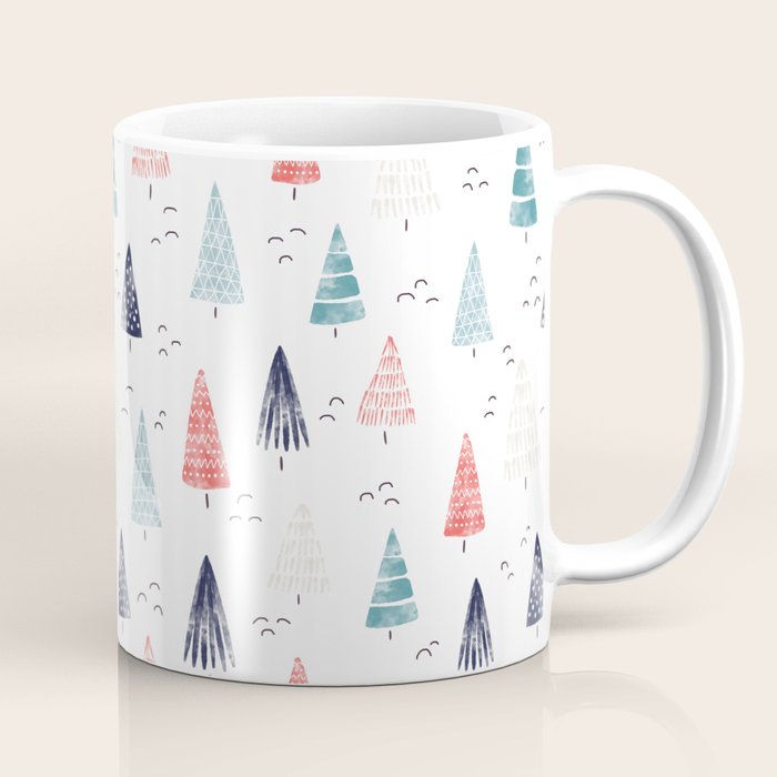 Watercolor Christmas Trees Blue Red Coffee Mug Gallery Image 1