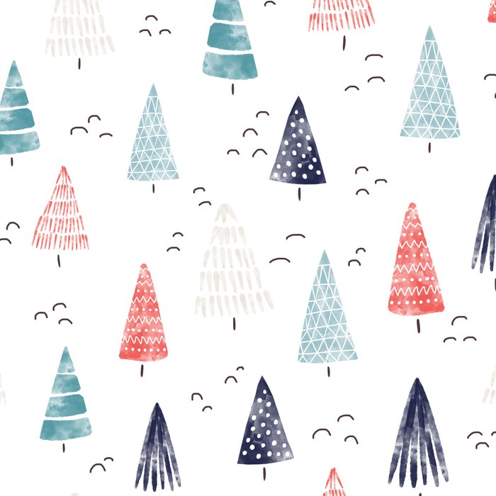 Watercolor Christmas Trees Blue Red Coffee Mug Gallery Image 2