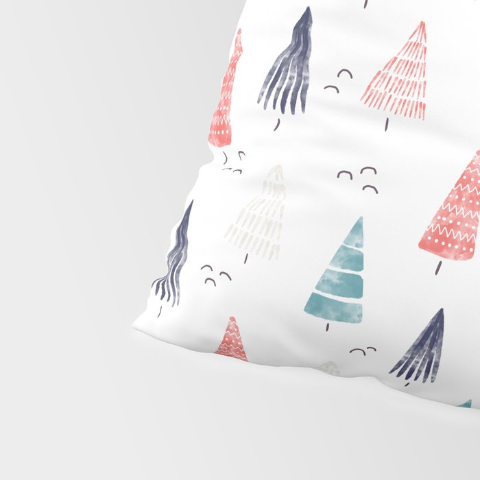 Watercolor Christmas Trees Blue Red Pillow Sham Gallery Image 4