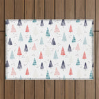 Watercolor Christmas Trees Blue Red Outdoor Rug Gallery Image 1