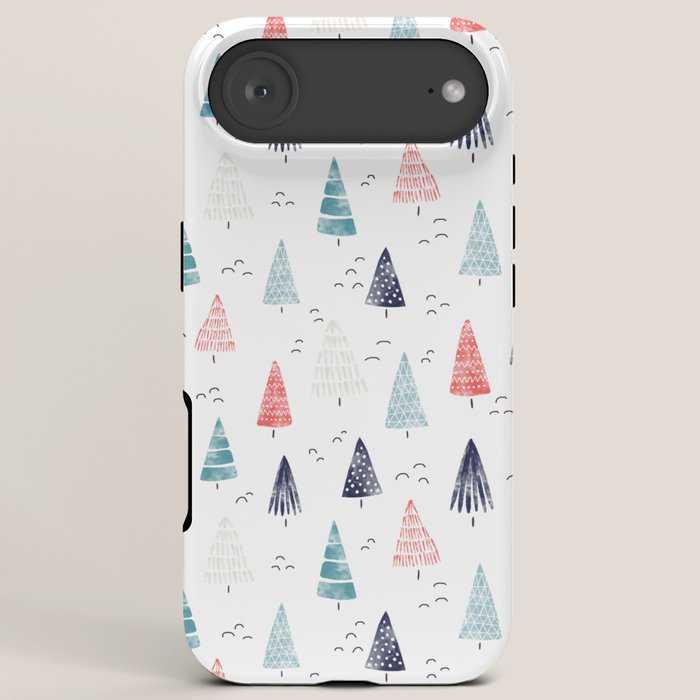 Watercolor Christmas Trees Blue Red iPhone Case Gallery Image 6