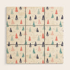 Watercolor Christmas Trees Blue Red Wood Wall Art Gallery Image 1