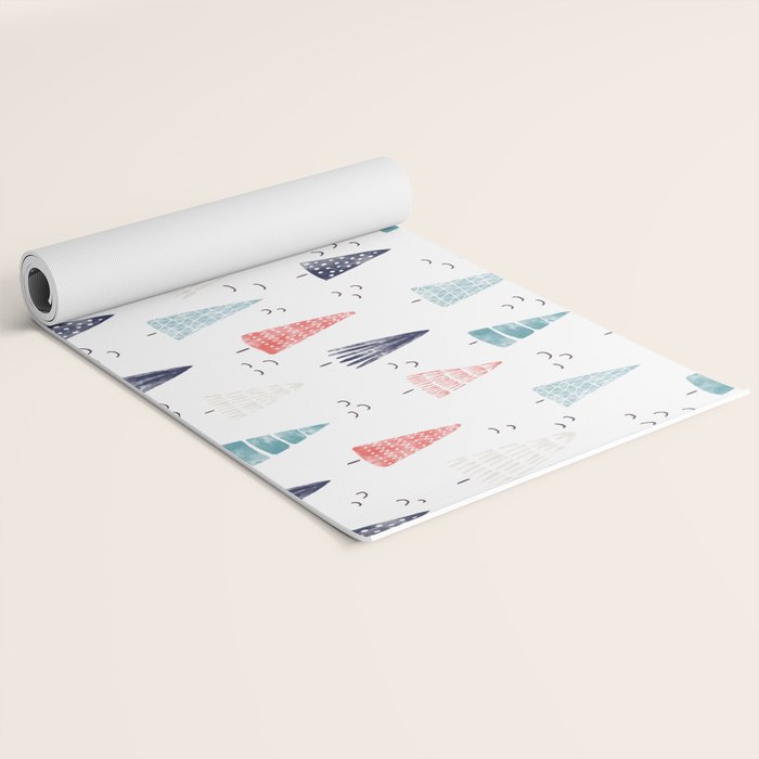 Watercolor Christmas Trees Blue Red Yoga Mat Gallery Image 2